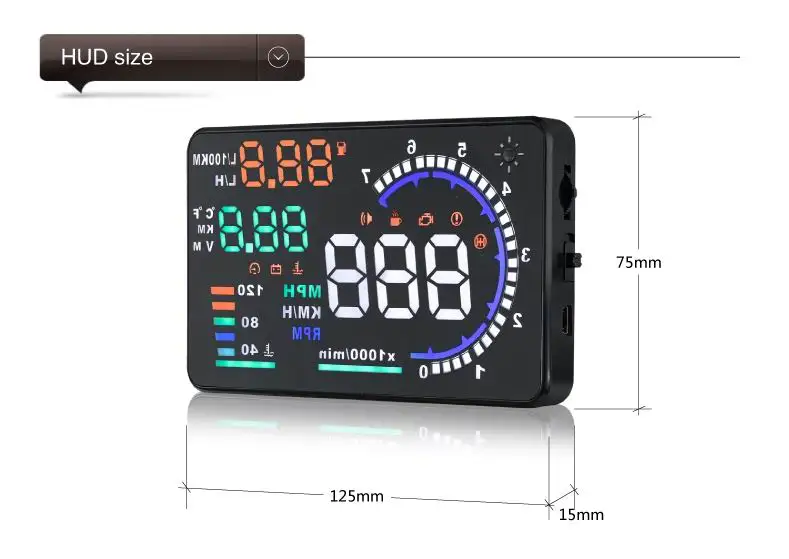 Universal Auto Diagnostic Tool Smart Gauge OBD2 Auto Parts LED Black OBD Car Reflective Film Gps Head up Display Film PC + ABS