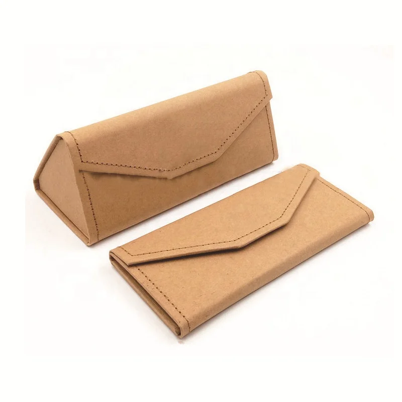 Custom Logo Folding Kraft Paper Eyeglass Case Triangle Sun Glasses Case Cheap Eco friendly Case
