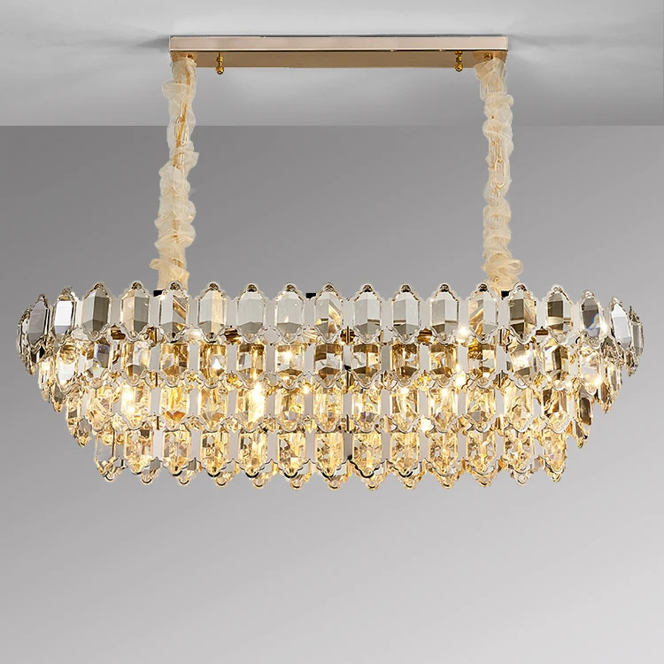 Post Modern Luxury Crystal Rectangle Chandelier Switch Control Hanging Lights for Living Room Dinning Hotel Lobby Restaurant