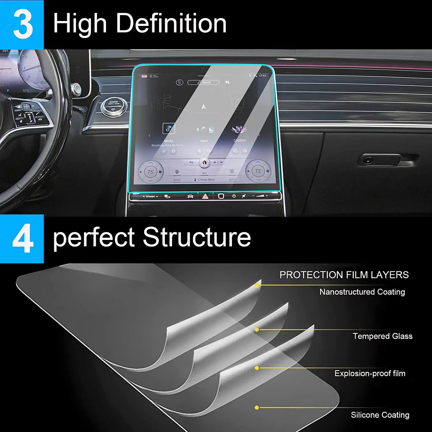 Rear Seat PAD Tempered Glass Touch Screen Protector For Mercedes-Benz S Class W223 Car Accessories MP5 DVD Player Sticker