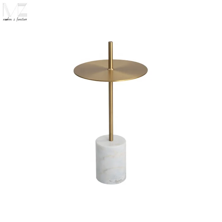 Modern Leisure luxury brushed gold top marble base coffee sofa side table for bed