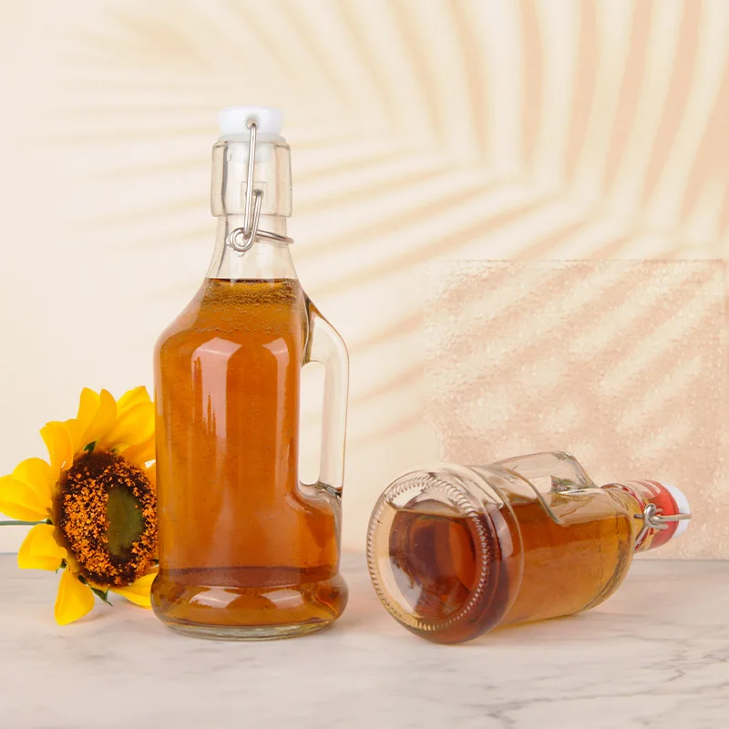 New Design Clear Swing Top Beer Brewing Bottle With Handle for Fermentation Kombucha Kefir Juice Tea 8oz 16oz