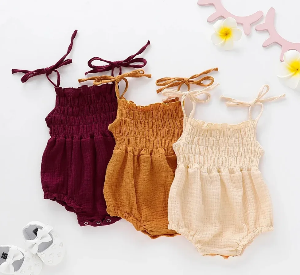 Summer Muslin Fabric Baby Girl Romper Jumpsuit Newborn Baby Gift Cotton