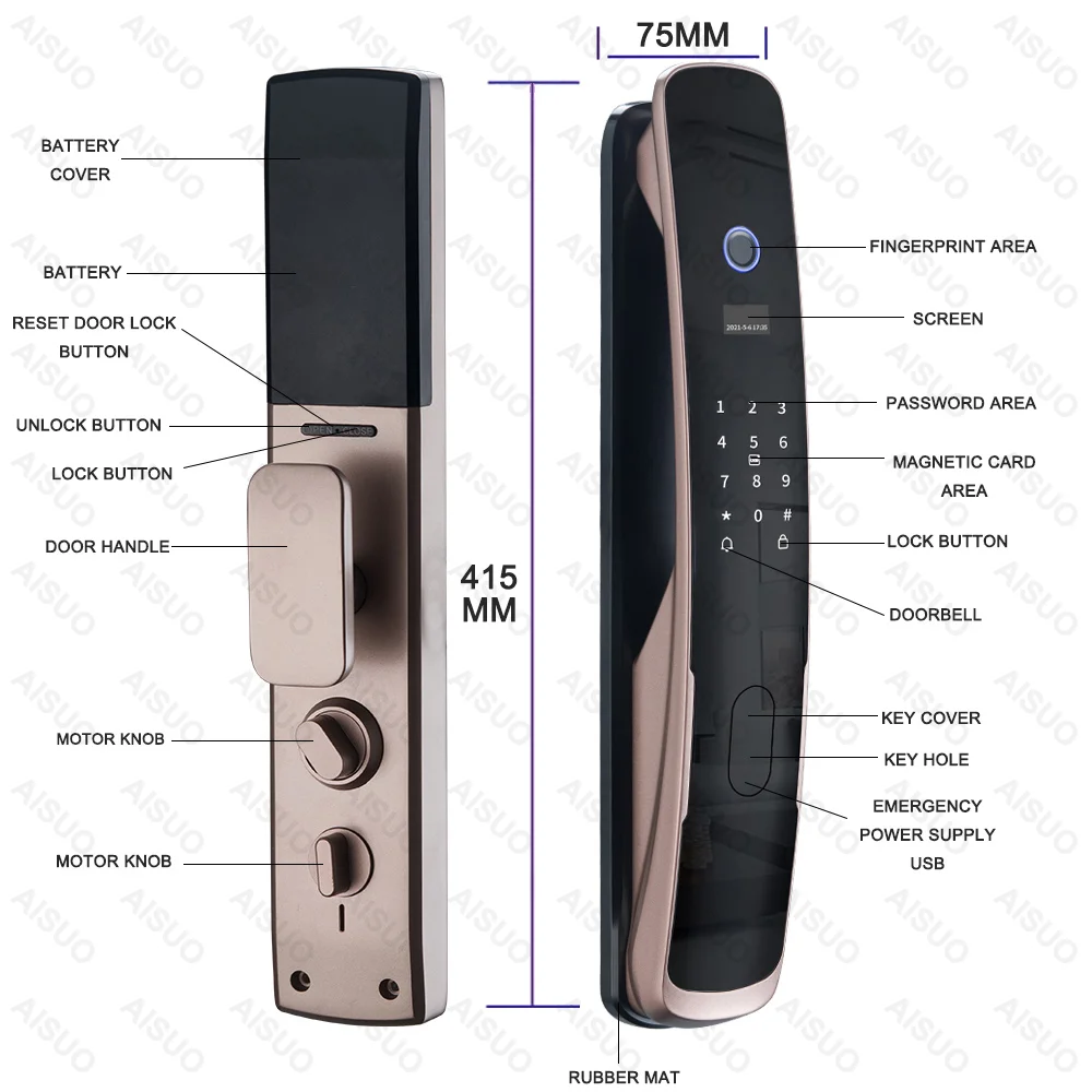 AISUO  Popular Design  Double Sided Fingerprint Pocket Mortise Union Digital Cerradura Inteligente Smart Door Lock