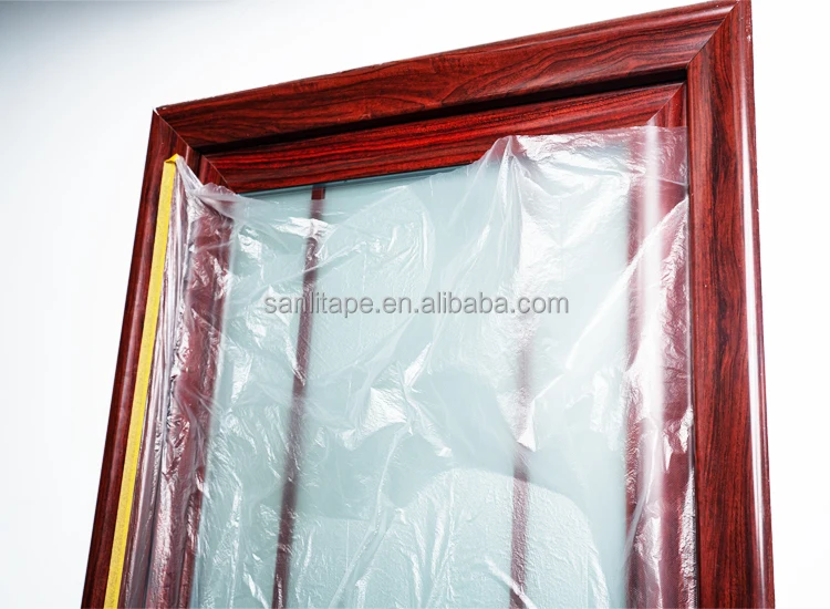 100 Degree High Temperature Resistance Masking Film Pre Taped 150u Thickness 30m Length Tape Roll