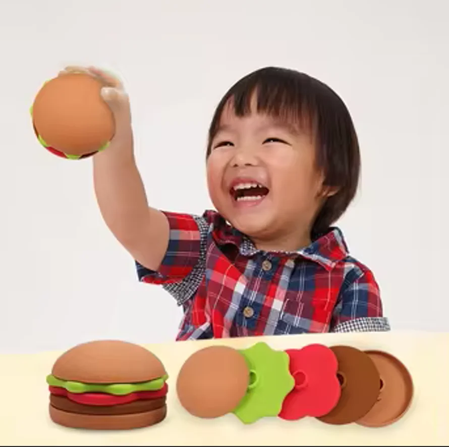 Wholesale BPA Free Educational Kids Silicon Stack Toy Creative Children Gift Hamburger Silicone Baby Stacking Toys
