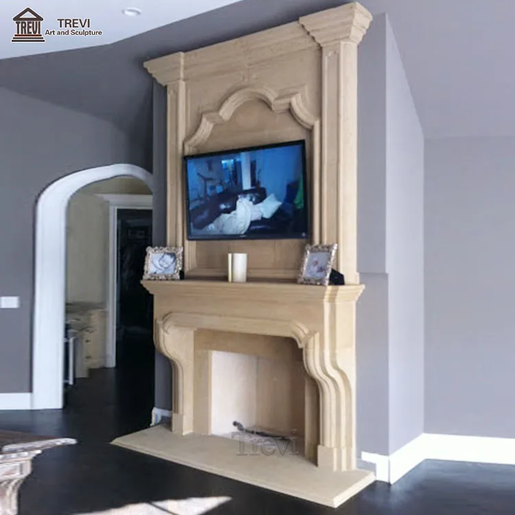 Freestanding Double Sided Carved White Marble Fireplace Surround for Decoration