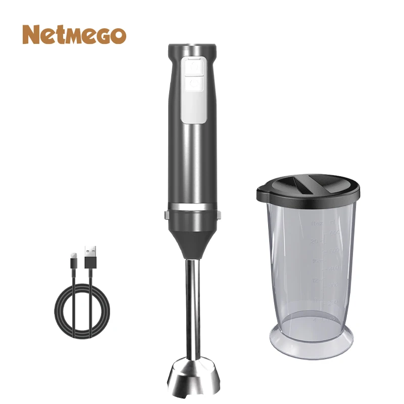 200 Peak Watt 1 Speed Immersion Blender 600ml Capacity Rechargeable Hand Blender Cordless Power Portable Hand Blender