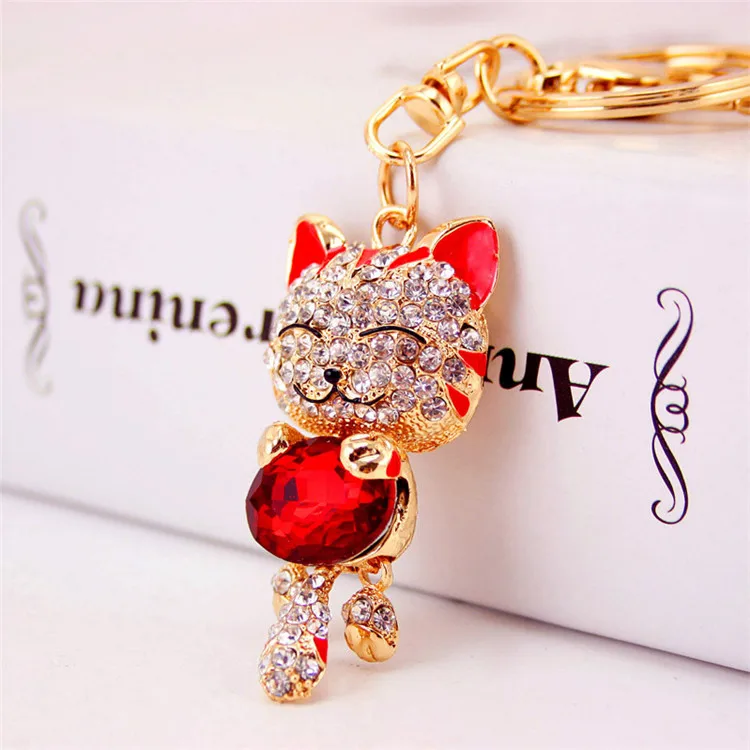 Girls Small Gift Crystal Rhinestone Alloy Keychain Female Bag Car Accessories Metal Pendant Cute Lucky