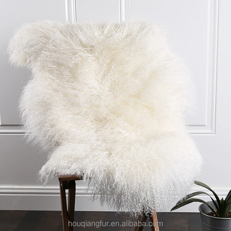 Custom size and color long hair mongolian curly sheepskin for sale