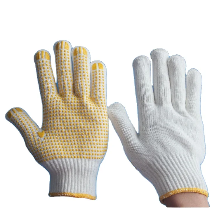 linyi bleached white  cotton  gloves with pvc dots palm