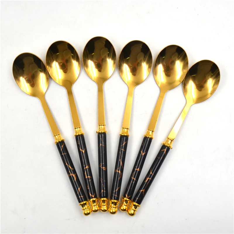 Stainless steel spoon marbled handle household dining Korean long handle spoon gift box set