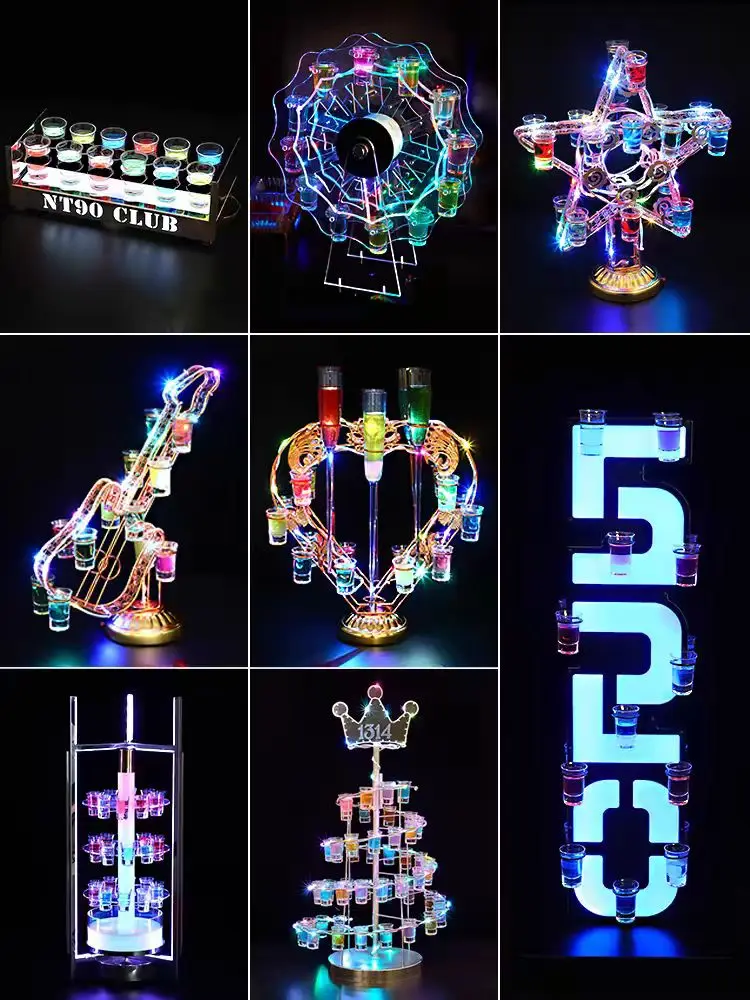 LED Luminous Rechargeable Cup Holder Acrylic Lighted Cocktail Display Stand VIP Nightclub Shot Glass Service Tray