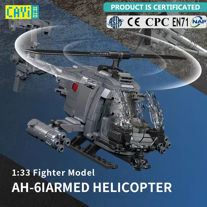 CAYI 2025 WW2 Military Series AH-6i Armed Helicopters Fighter Jet Building Bricks Building Block Set Block Toy Gift for Children