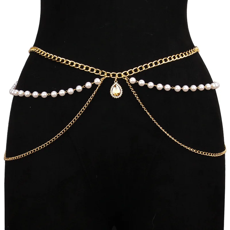 RW 2025 Fashion Multilayer Metal Waist Chain Dress Belts Summer Beach Jewelry Belly Body Chain for Women Girls