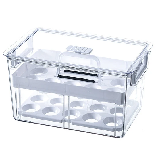 Plastic egg Holder Refrigerator Stackable Covered Tray Holder Storage Container Organizer Bins with Lid and Handles