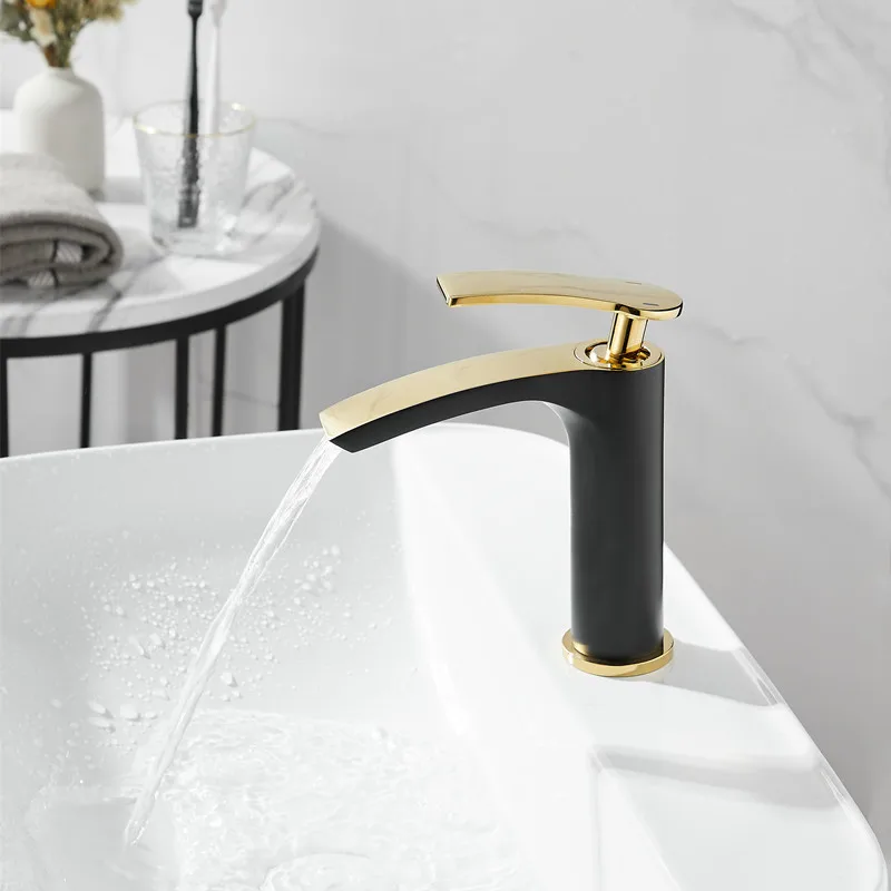 Deck mounted brushed gold bathroom Faucet basin washbasin table faucet high sink stand tap simple washbasin gold faucet