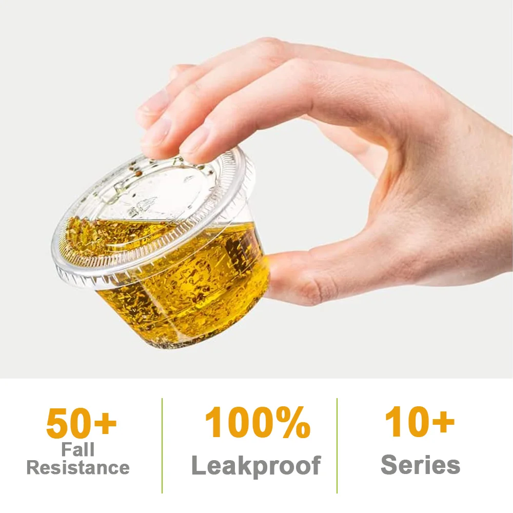 OEM/ODM Hot Sale Disposable Black/Clear Plastic PET Chutney Souffle Cup Leak-resistant Sauce Cups With Lids