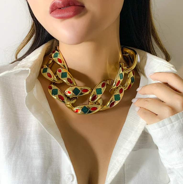 Personalized Exaggerated Colorful Oil Drip Acrylic Chunky Chain Necklace for Women Fashion Hip Hop Party Jewelry Accessories