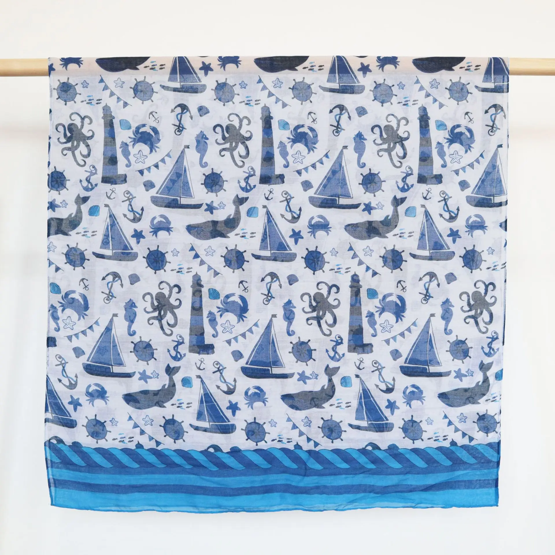 Scarf men and women octopus anchor sailboat whale small fresh navy print scarf long scarf shawl