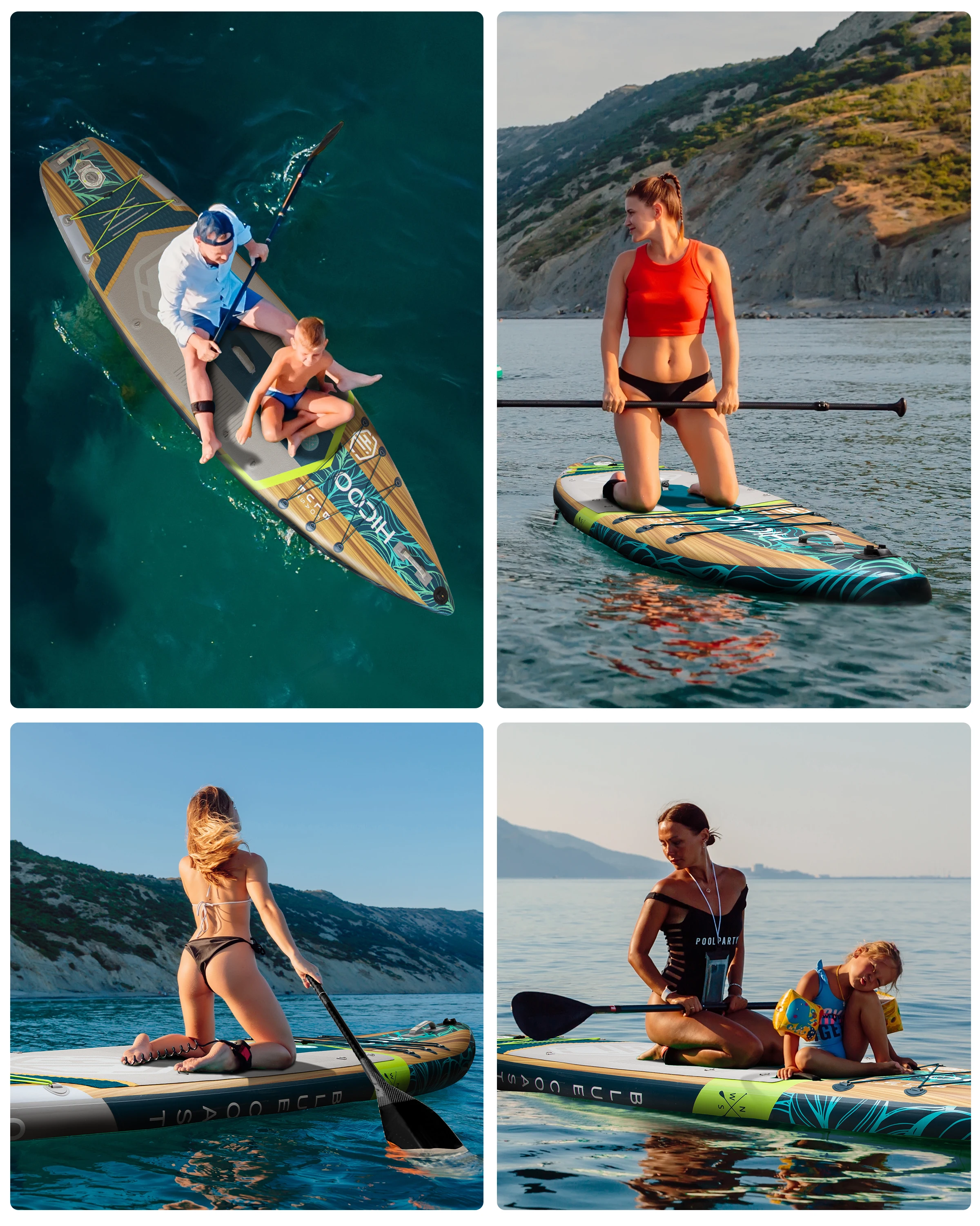 PF OEM wholesale inflatable stand up board double layer soft top surfboard wood surf race sup board with surf accessories