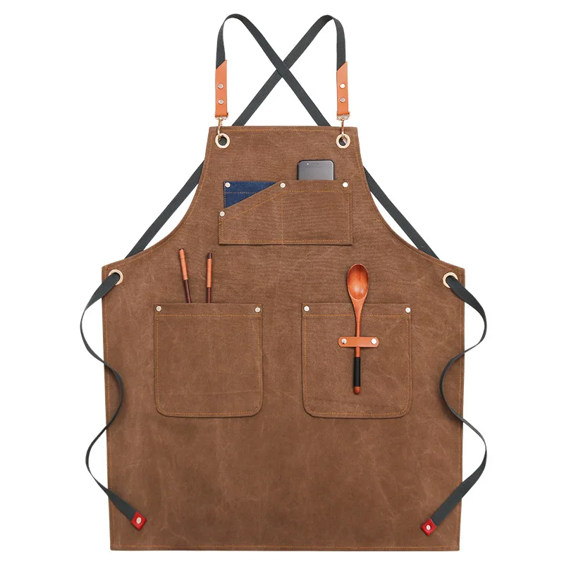 Custom Best Adjustable Bar Barista Work Cowboy Denim Aprons With Pockets