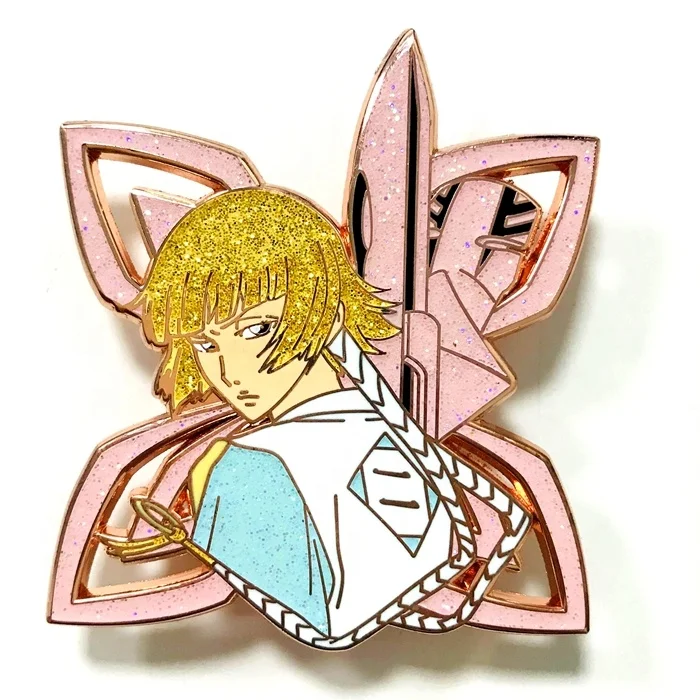 Anime pins large size cut outs glitter hard enamel custom metal pin enamel pin