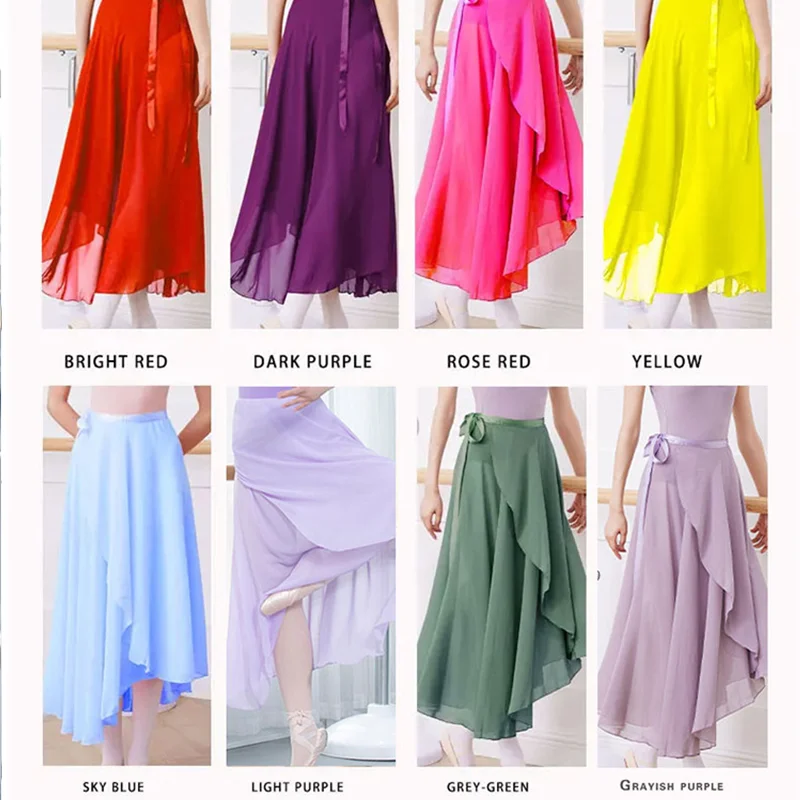 Custom Women Dance Skirts Adult Gradient Irregular Solid Skirt Gymnastics Ballerina Training One Piece Lace Up Chiffon Skirt