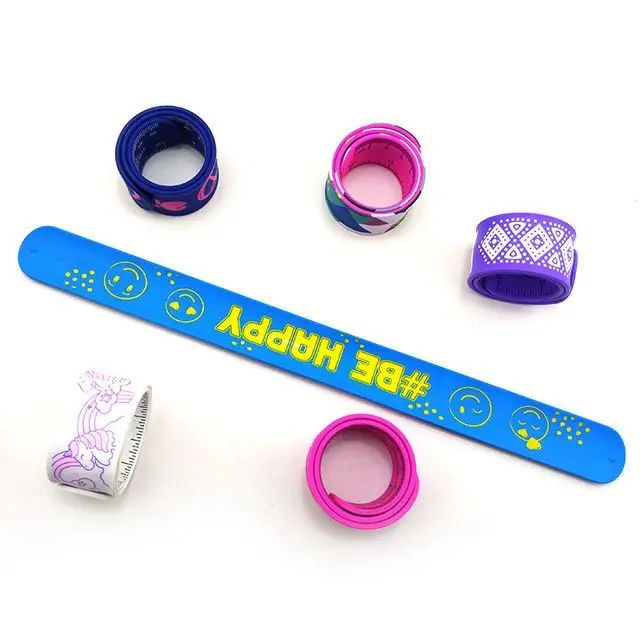 Custom Logo Rainbow Plain Blank Adult Silicone Wrist Band Flexible Snap band Ruler Slap Bracelet