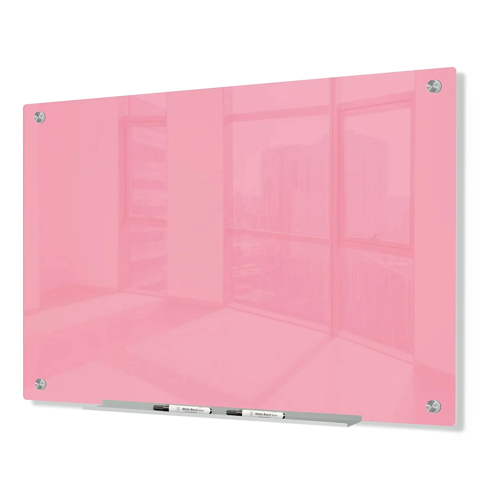High Quality Frameless Pink Surface Wall Mounted Glass Dry Erase Board Big Size Magnetic Glass Whiteboard