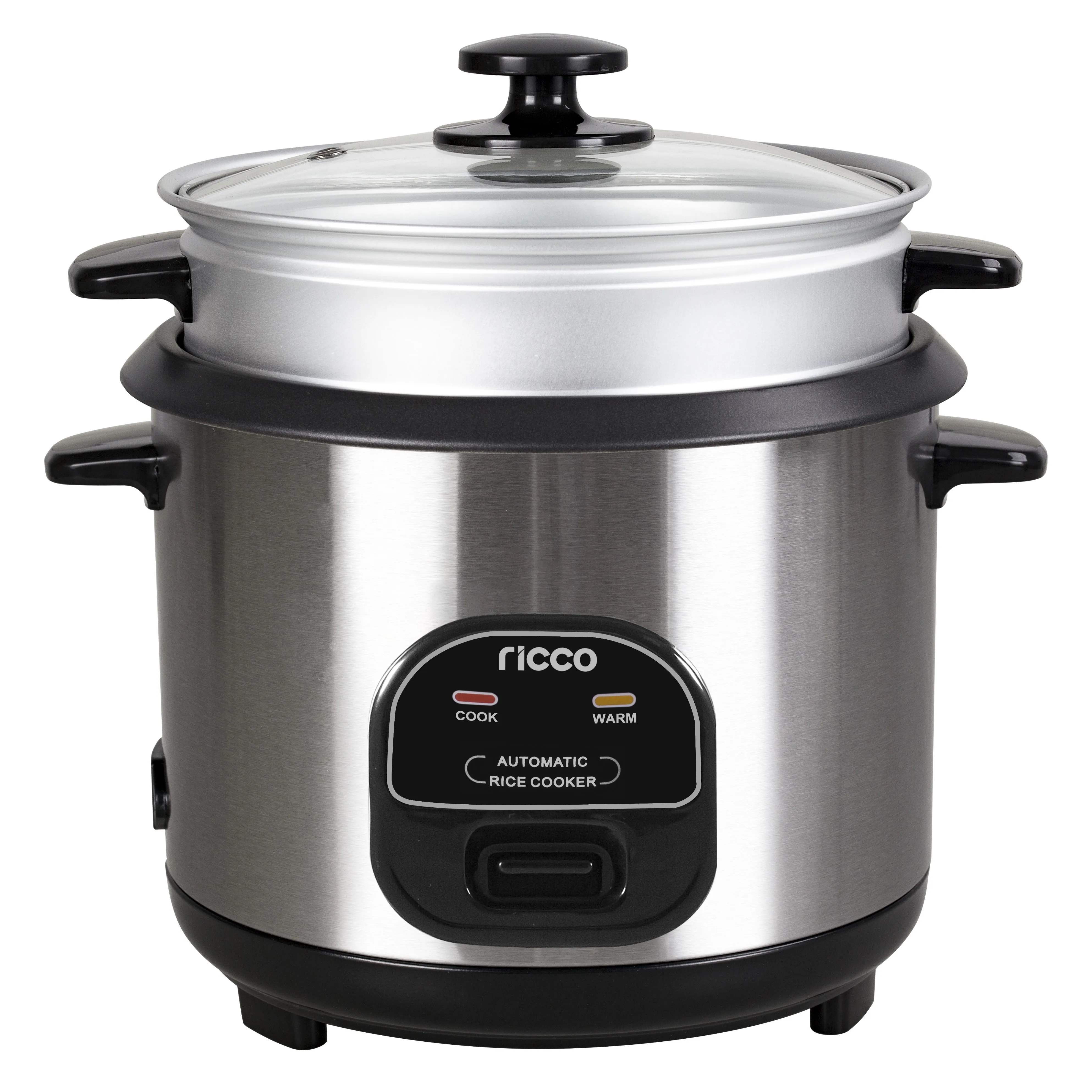 Stainless steel cylinder rice cooker with steamer