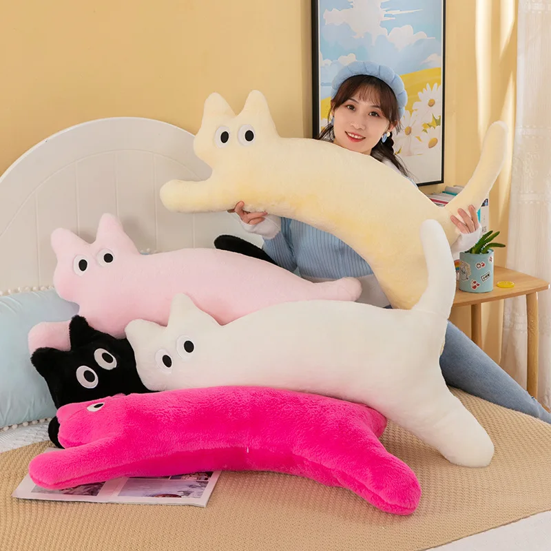 Cute Colorful Cat Plush Toy Soft Stuffed Cartoon Animal Leg-clamping Sleeping Pillow Cushion Home Decor Gift Doll Kids