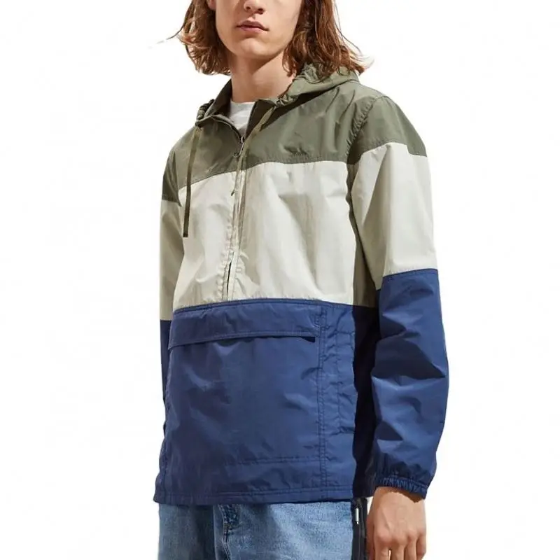 DOVEN OEM Manufacturer Custom Running Jacket Mens Mesh Lining Nylon Colorblock Half Zipper Anorak Windbreaker