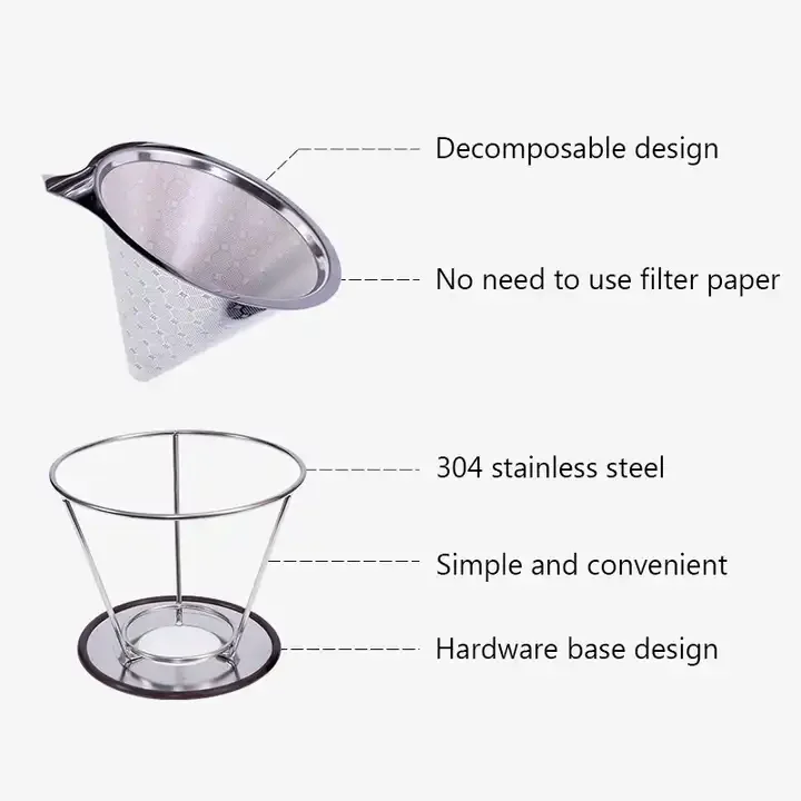 Hot sale Stainless Steel Manual Reusable Cone Filter Pour Over Coffee Dripper for Making Coffee