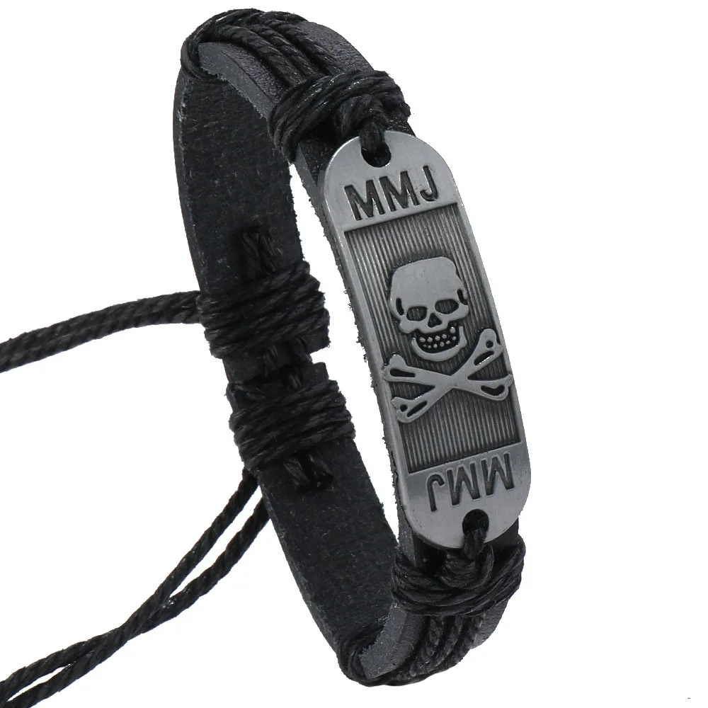 Leather Punk Vintage Rock Bracelet Adjustable Goth Cuff Bracelet Gothic Braided Buckle Wristband With Skeleton Skull Accessories