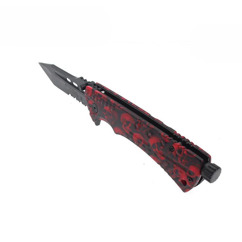 Wholesale Folding Knife with Skull Camo Design Hard Anodized Aluminum Handle Steel Blade for Camping Outdoor Hunting Rescue EDC