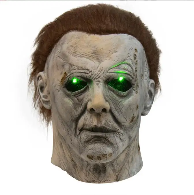 LED Light up cosplay Mask Scary horror Halloween Murderer Killer Mask Creepy Full Head Latex Mask Horror Cosplay Costume