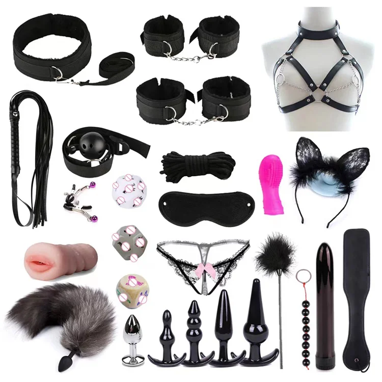 26pcs/kits BDSM Bondage Set With Sex Toys Japanese Bondage Suit Adult SM Bodysuit Novelty Games