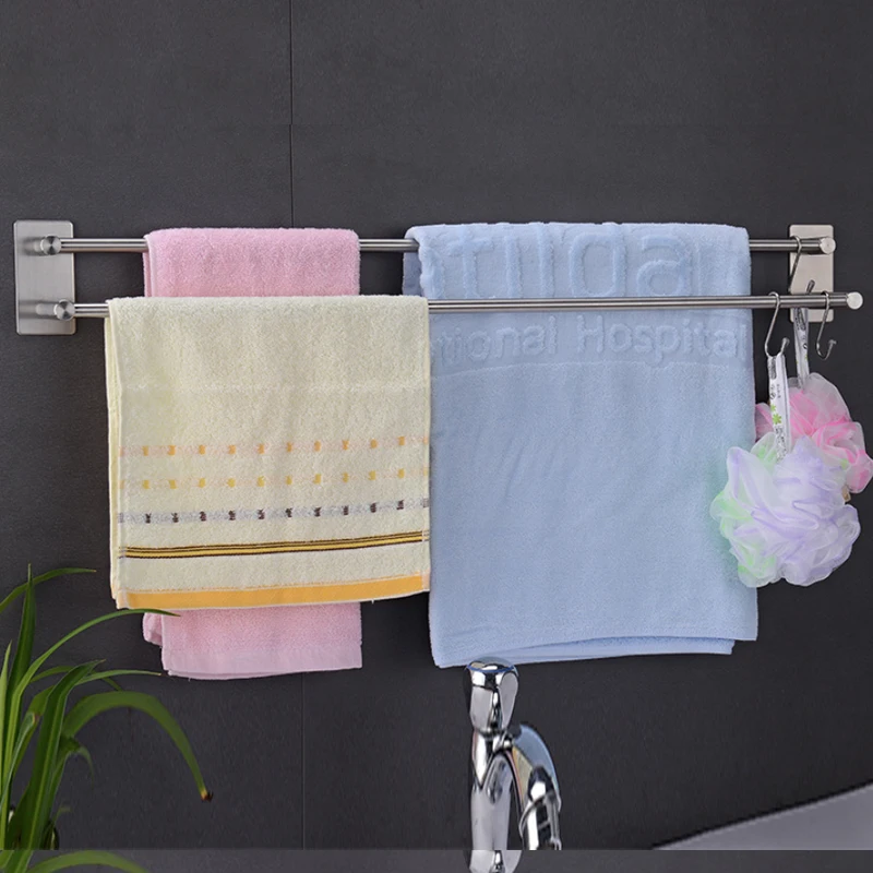 
Wholesale No Drilling Wall Mounted Self Adhesive Double Modern Towel Bar with hooks 