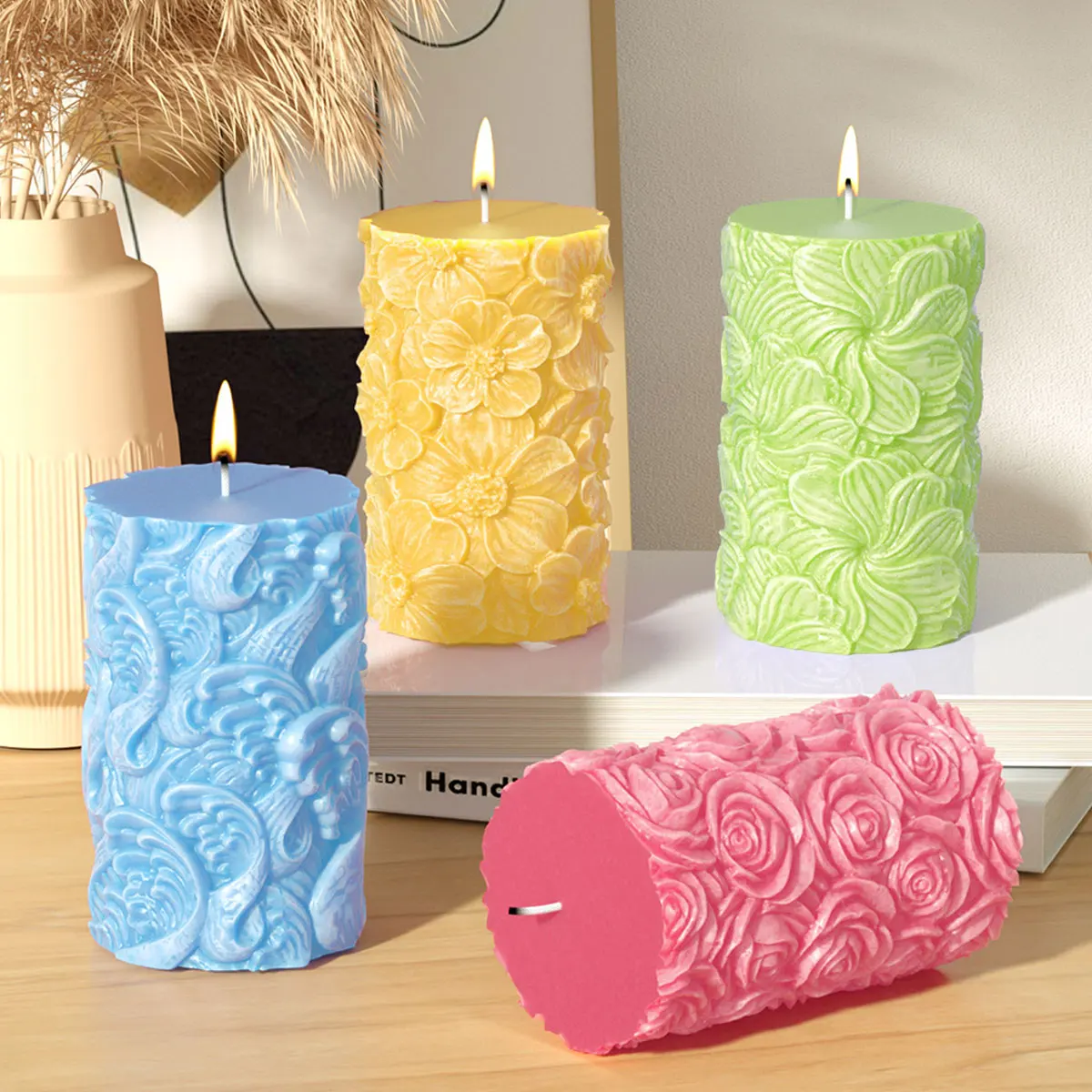 Beautiful Butterfly Resin Plaster Molds for Candles Molde De Vela Relief Rose Flower Column Candle Moulds Geometry Candle Mold