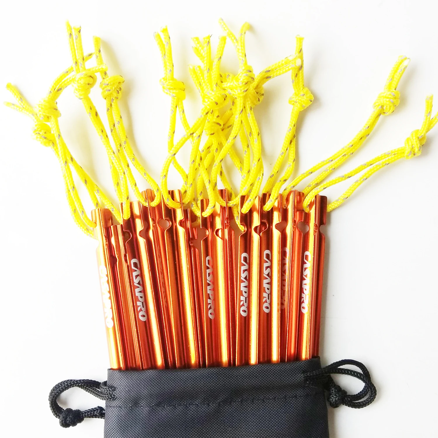 Hot sale Aluminum Tent Stakes Ultralight Y Beam Design with Reflective Pull Cords 12pcs Pack.