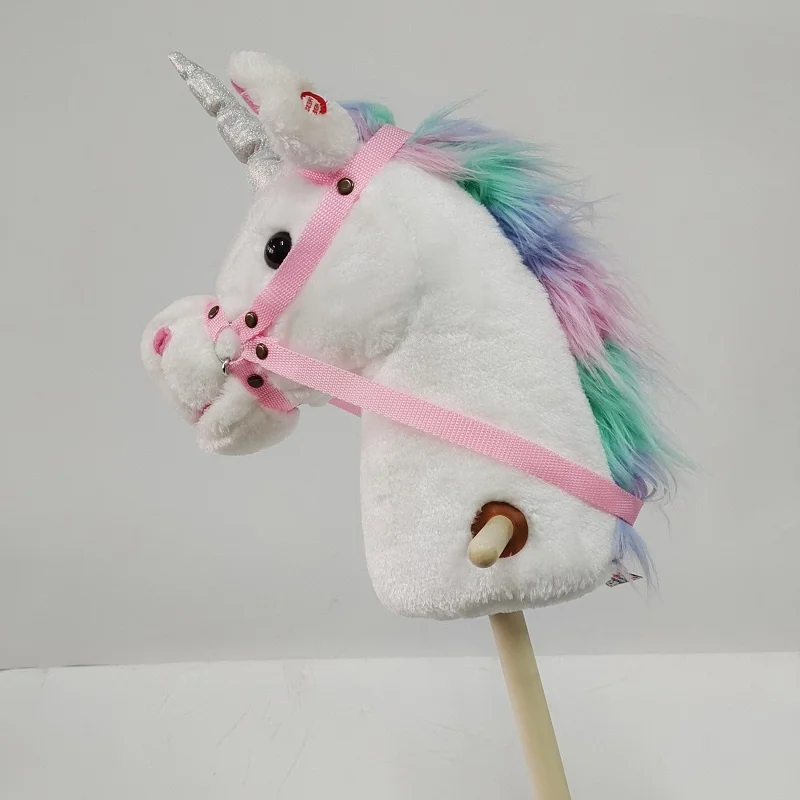 Stick Horse Plush Handcrafted Hobby Horse on A Stick with Wood