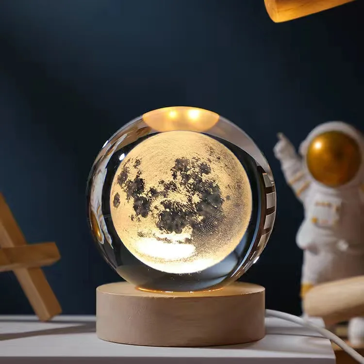 6cm Crystal Ball Led 3d Art Internally Carved Luminous Wood Base Lights Gift Colorful Gradient Plug in Baby Kids Night Light