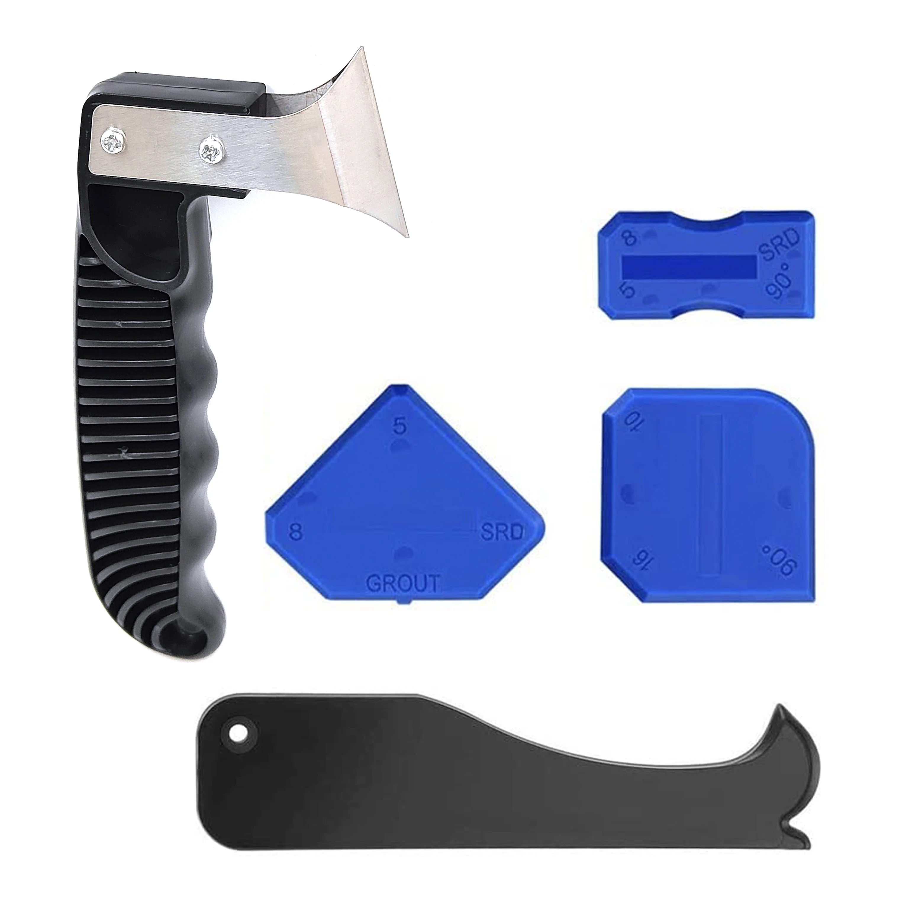 5pcs/ set Blue Silicone Spatulas and Stainless Steelhead Black Caulk Remover Glass Glue Angle Scraper
