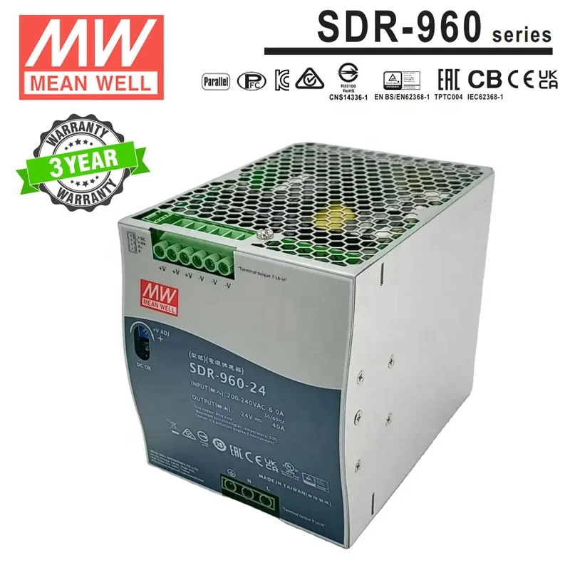 Mean Well NDR/EDR/SDR Series provide all industrial din rail power supply 75W 120W 240W 480W 960W Meanwell 5V 12V 15V 24V 48V