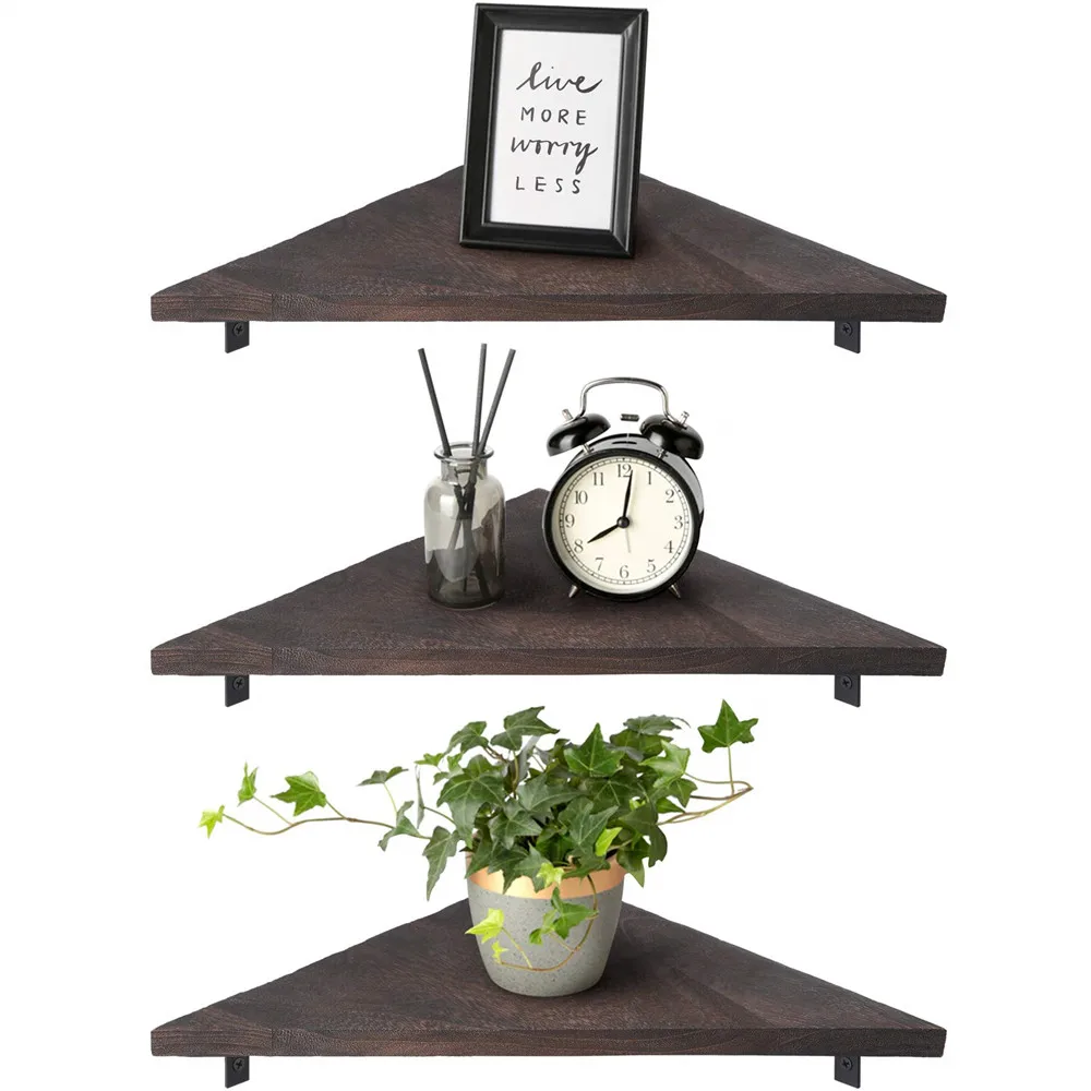 Угловая настенная полка, 3 комплекта деревянных плавающих полок с кронштейнами