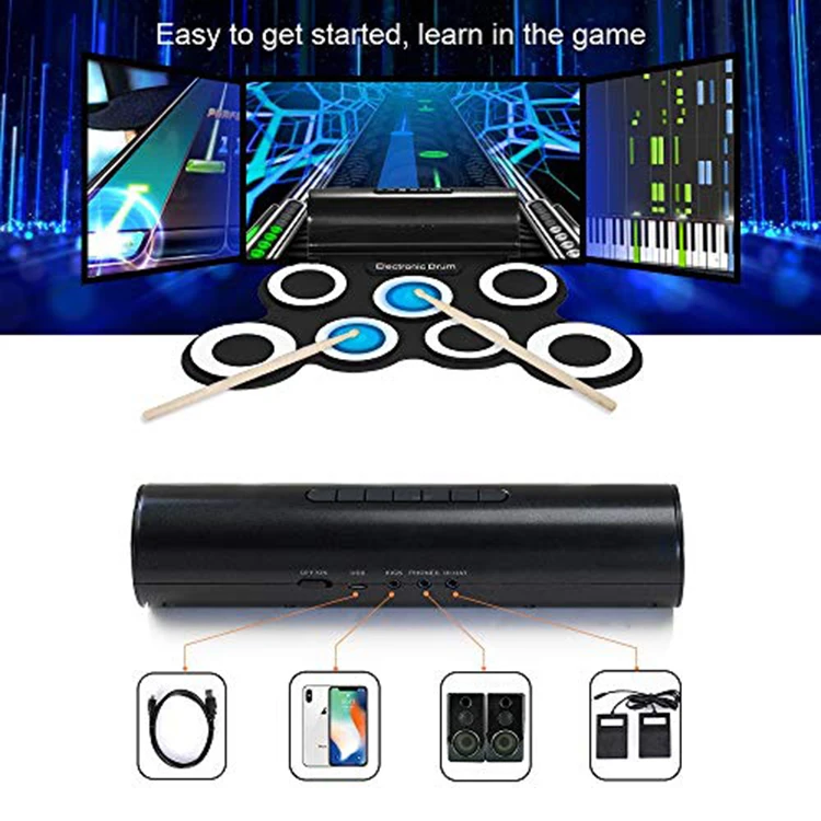 Набор музыкальных инструментов, ударные Usb Midi, электронные прокладки для качения, профессиональная индивидуальная басовая палка, барабан