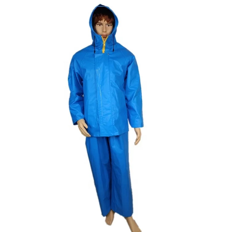 sea water proof durable pvc rain bib pants trousers jacket overalls blue commercial fisherman raincoat