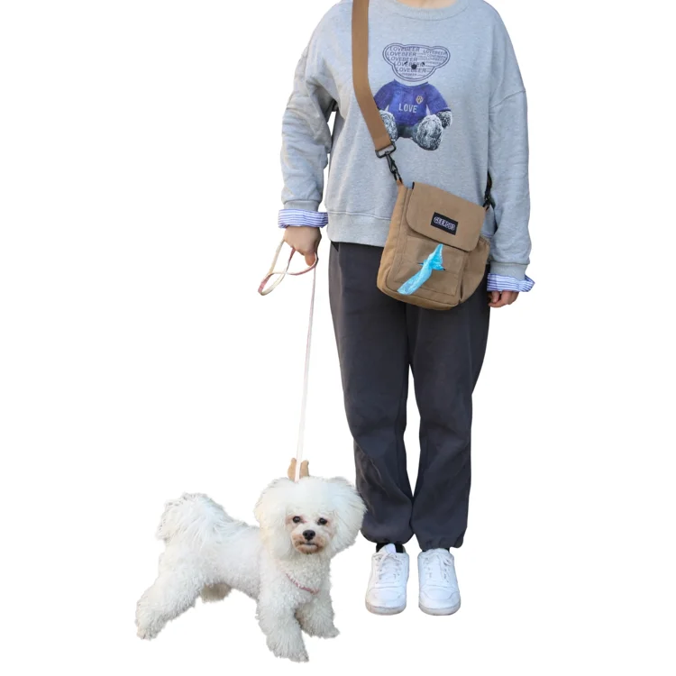Custom Hands Free Small Portable Canvas Pet Walking Training Dog Treat Pouch Bag With Shoulder Strap And Poop Bag Pocket