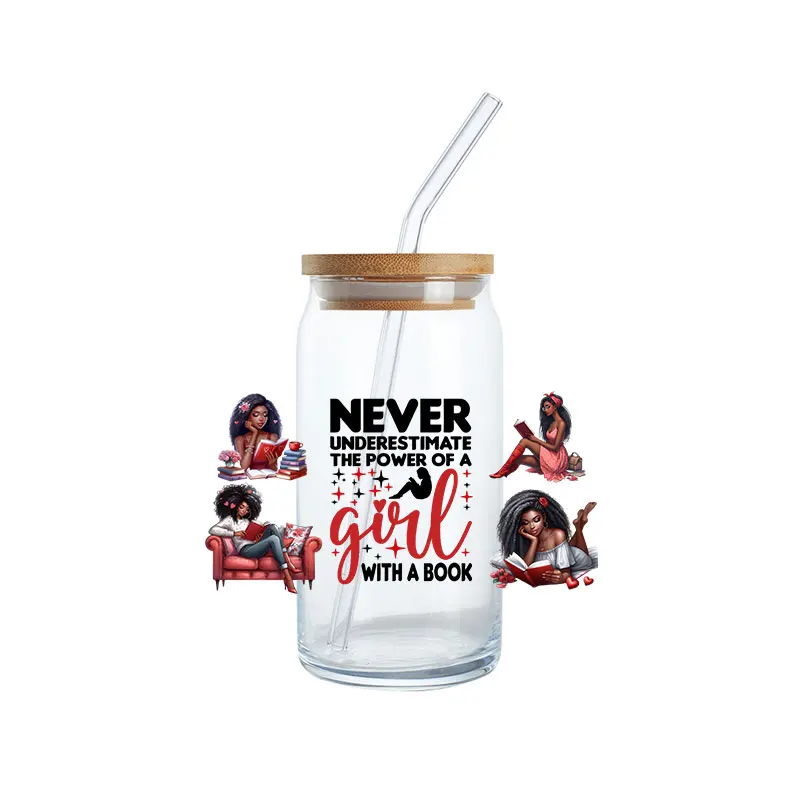 Custom design Self-Adhesive Black Girl UV DTF Cup Mugs cold Wrap film Transfer Stickers for 16oz 20oz Libbey Glass Tumbler